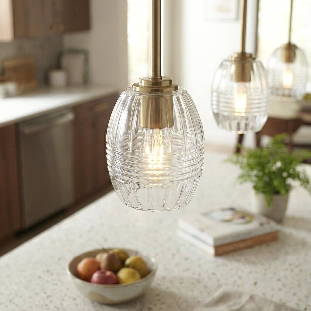 Visa Single Pendant Hanging Light with Clear Glass Shade - Gold