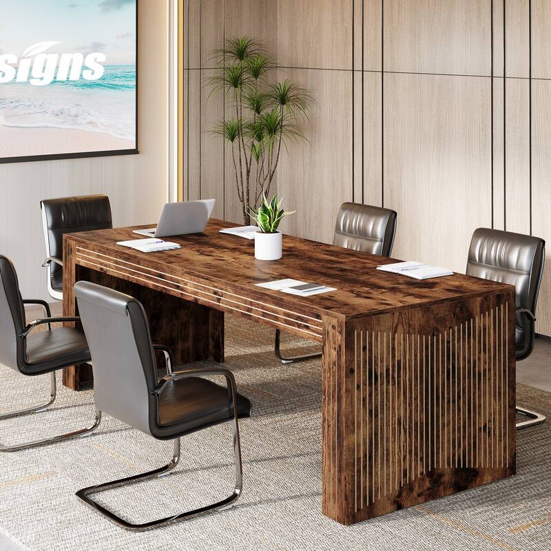 79-Inch Large Meeting Table for Office, Boardroom, Training Seminar - Vintage Brown
