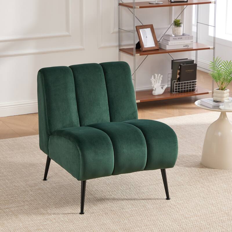 24.4" Wide Modern Upholstered Armless Chair With Black Metal Legs,Accent Chair