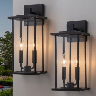 C Cattleya 2 Pack Classic Matte Black Outdoor Wall Lantern with Clear Glass Shade