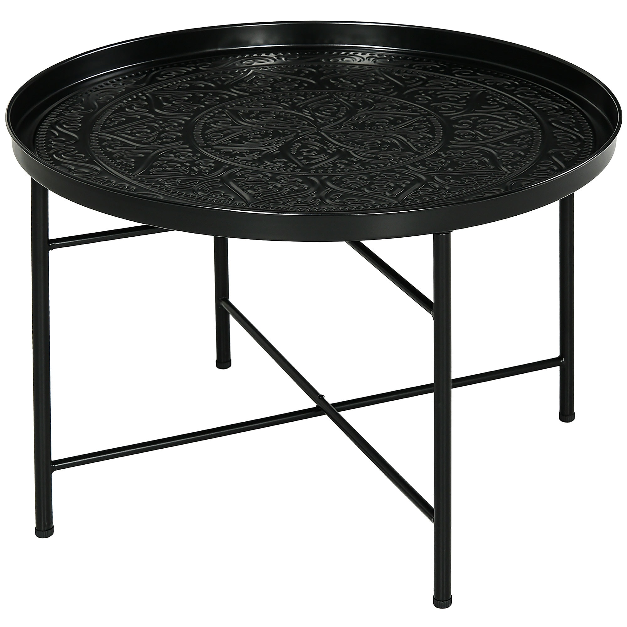 24" Round Coffee Table with Hammered Tray Top
