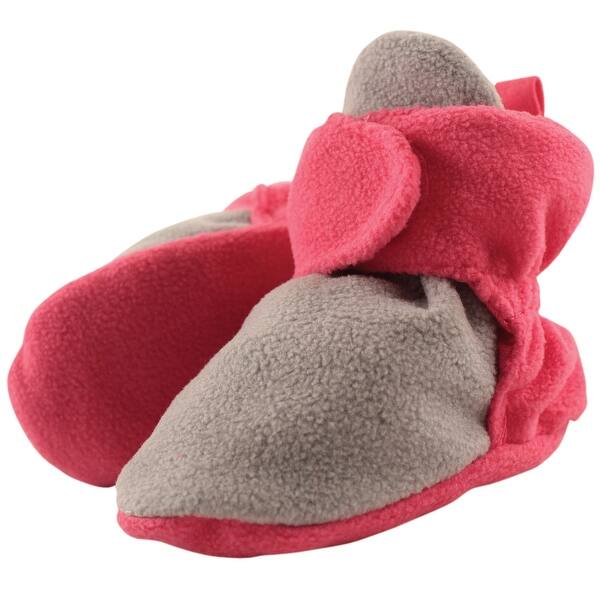 slide 1 of 1, Luvable Friends Baby Girl Fleece Booties, Gray Pink Gray Pink - 0-6 Months