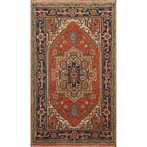 Orange Geometric Heriz Oriental Rug Wool Hand-knotted Foyer Carpet - 3'0" x 5'1"