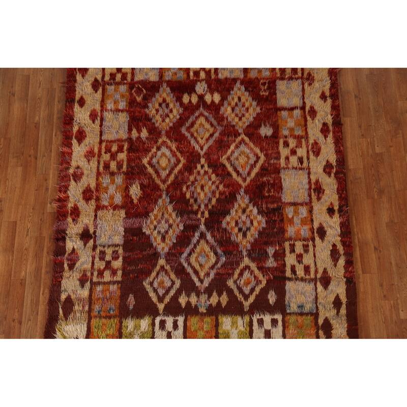 Hand Knotted Oriental 100% Wool Carpet Modern Tribal Red Moroccan Area Rug - 7' 8'' X 5' 8''