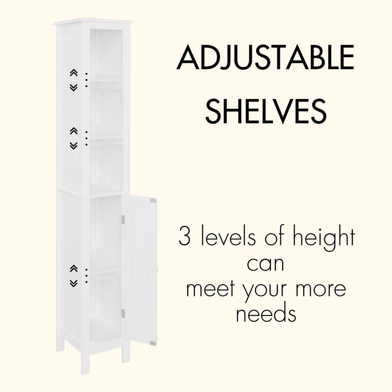66.92" Tall Storage Cabinet for Bathroom w/ Adjustable Shelves,Slim 1 Doors Freestanding Cabinet w/ Anti-Tip, Open Compartments