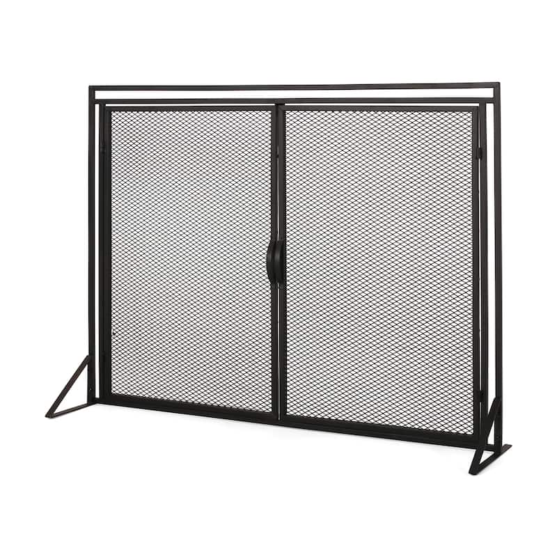 Modern Iron Fireplace Screen with Easy Access Doors and Matte Finish
