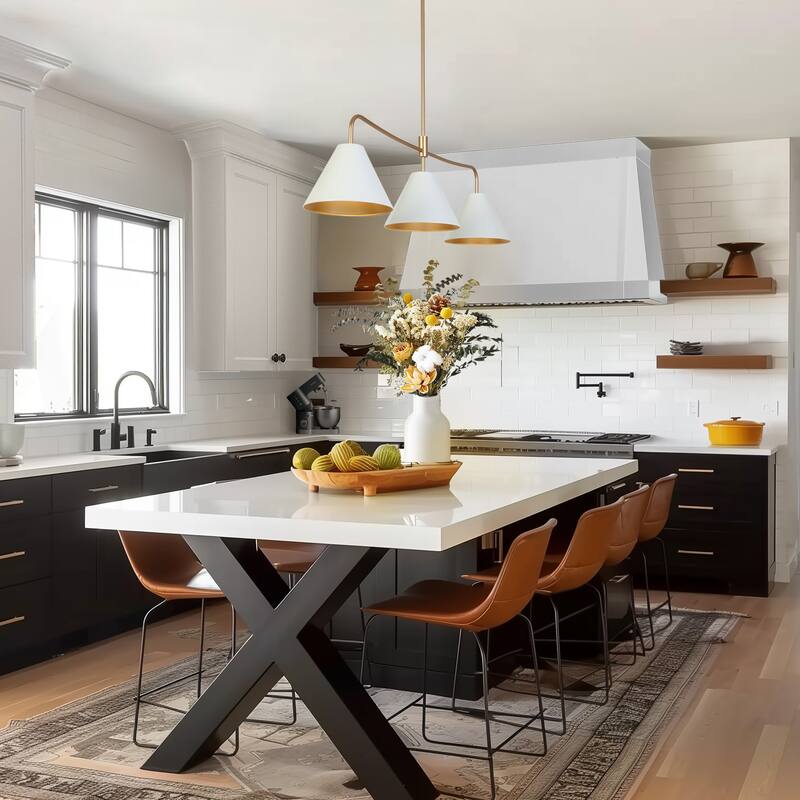 Modern 3-Light Chandelier White Bowl-Shape Kitchen Island Light for Dining Room