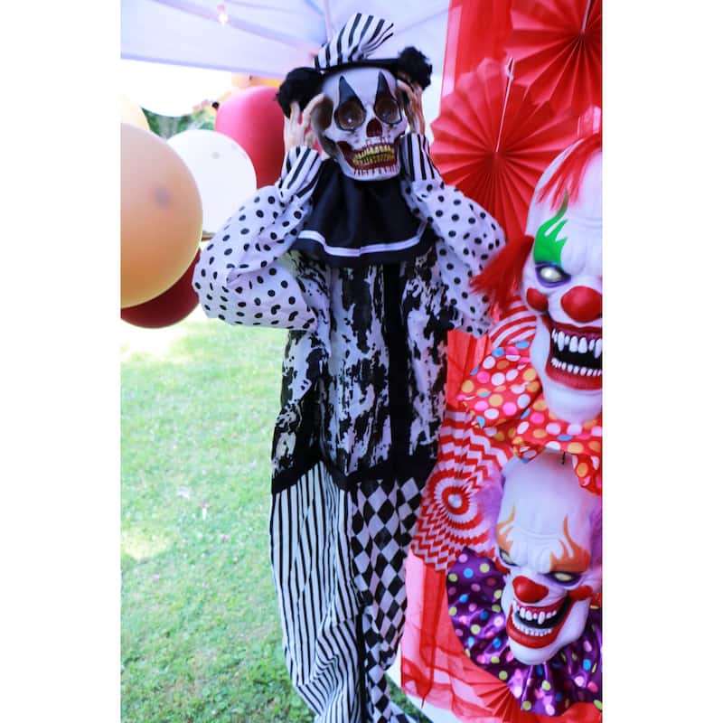 Haunted Hill Farm 5.75-Ft. Animatronic Clown, Indoor/Covered Outdoor Halloween Decoration, Red LED Eyes, Poseable, Tucker