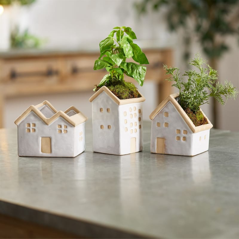 Porcelain House Decorative Planters - 5.5" - Set of 3