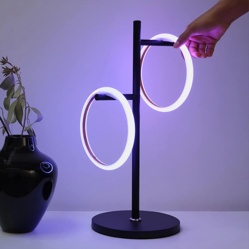 Brightech Saturn 21 in. Classic Black Industrial Integrated LED Desk Table Lamp with Built-In Color Changing Function