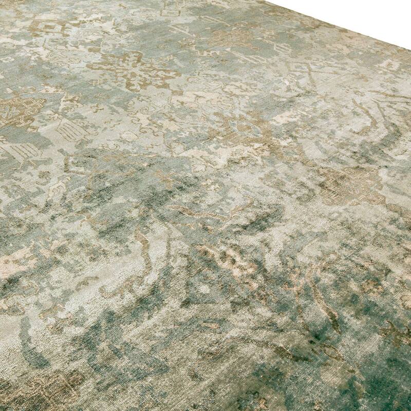 Transitional Beige Hand-Knotted Viscose Area Rug
