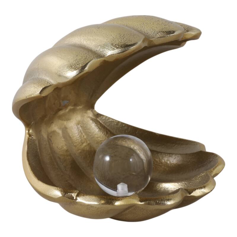 Metal Glass Figurine Clam Shape Pearl Detail Coastal Decor - 4.75"