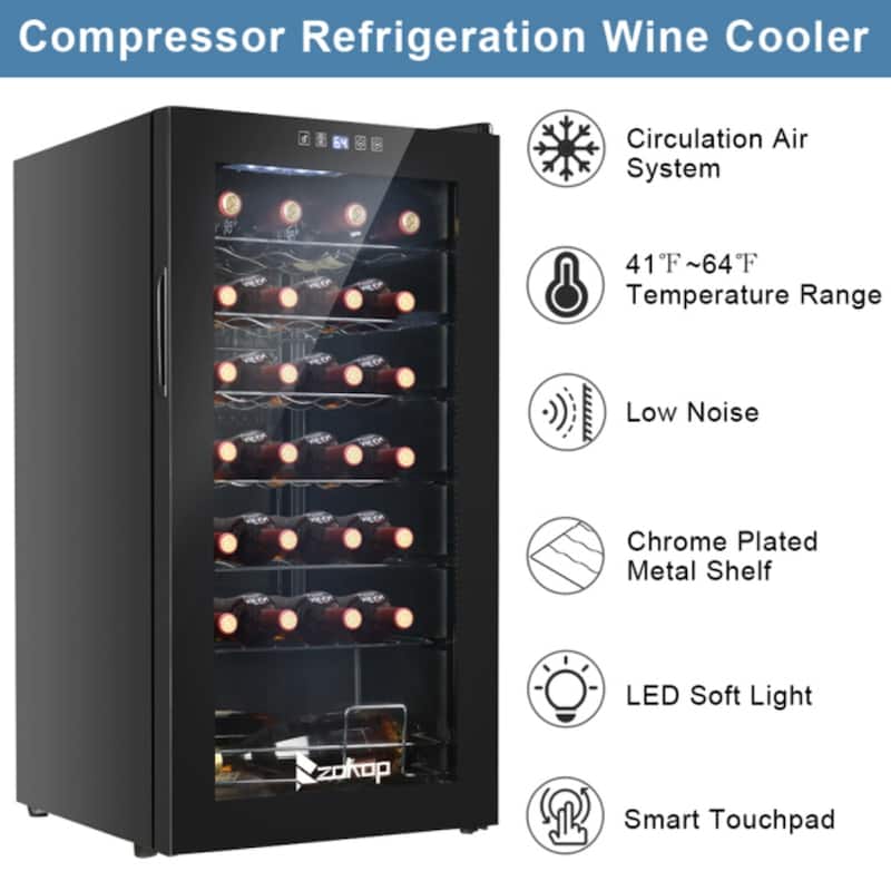 115V /60Hz 28Bottle/2.8Cu.Ft/80L/ Compressor Wine Cooler - Black - 16.93 x 17.72 x 33.07