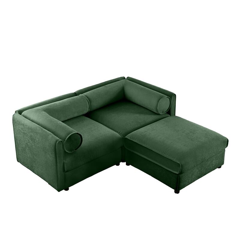 75.5" Chenille 2-Seater Sofa with Ottoman Storage & Cylindrical Backrest
