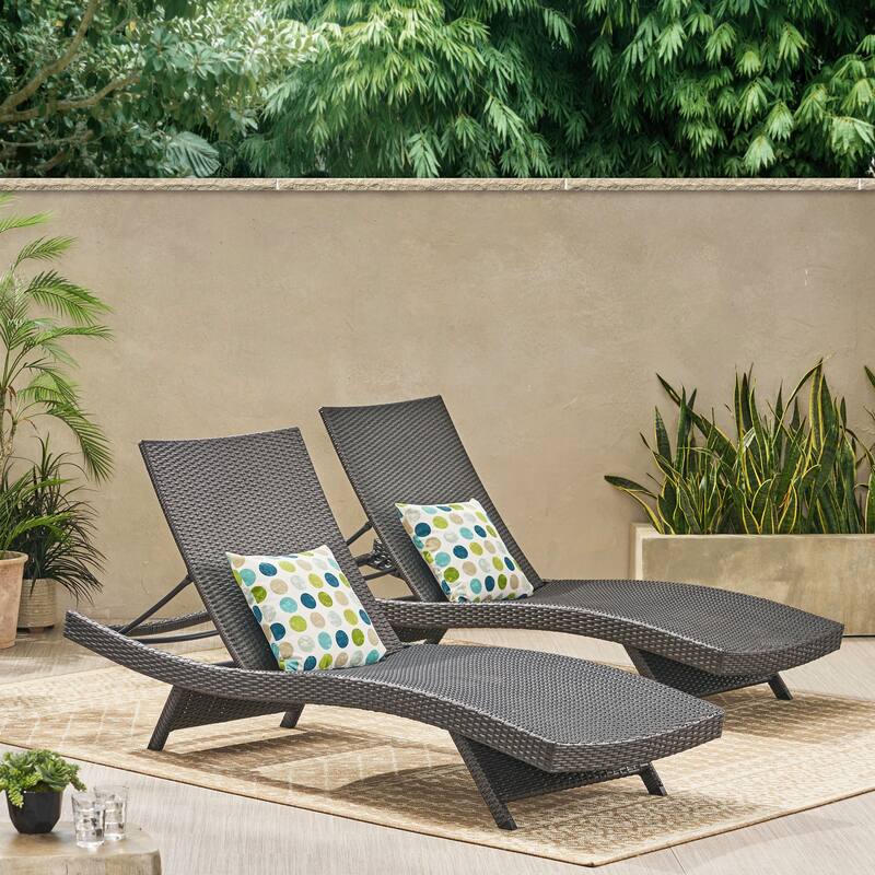 Roomfitters Outdoor Wicker Chaise Lounge Set, Adjustable Reclining Patio Loungers, Weather-Resistant Rattan