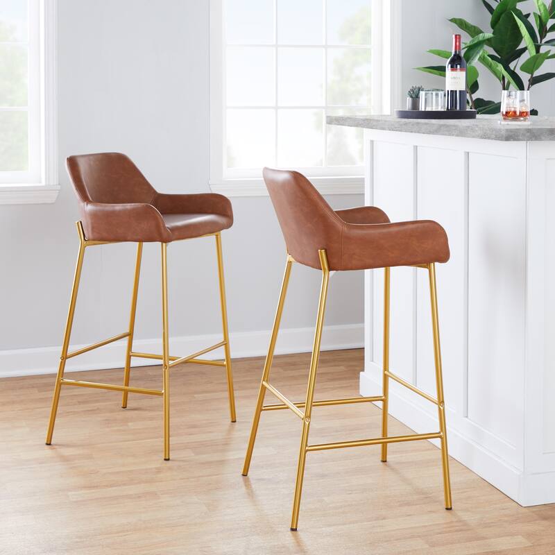 Silver Orchid Galotti Gold Fixed-Height Upholstered Bar Stool - Set of 2