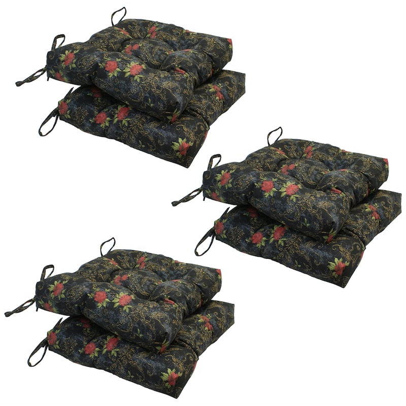 16-inch Square Back Tufted Indoor Chair Cushion (Set of 2, 4, or 6, Multiple Fabrics) - 16 x 16 - Set of 6 - Midnight Rosebud
