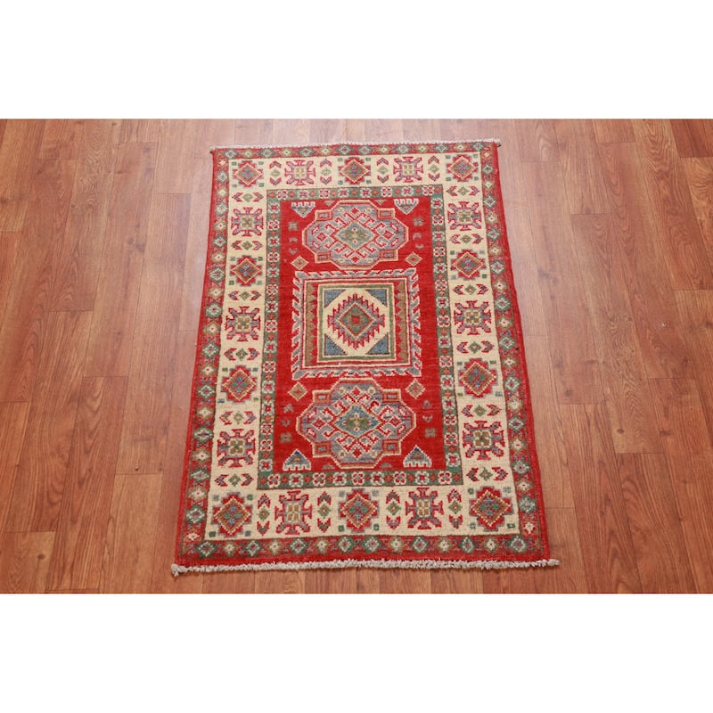 Traditional Red Kazak Oriental Foyer Rug Hand-Knotted Wool Carpet - 2'0"x 3'0"