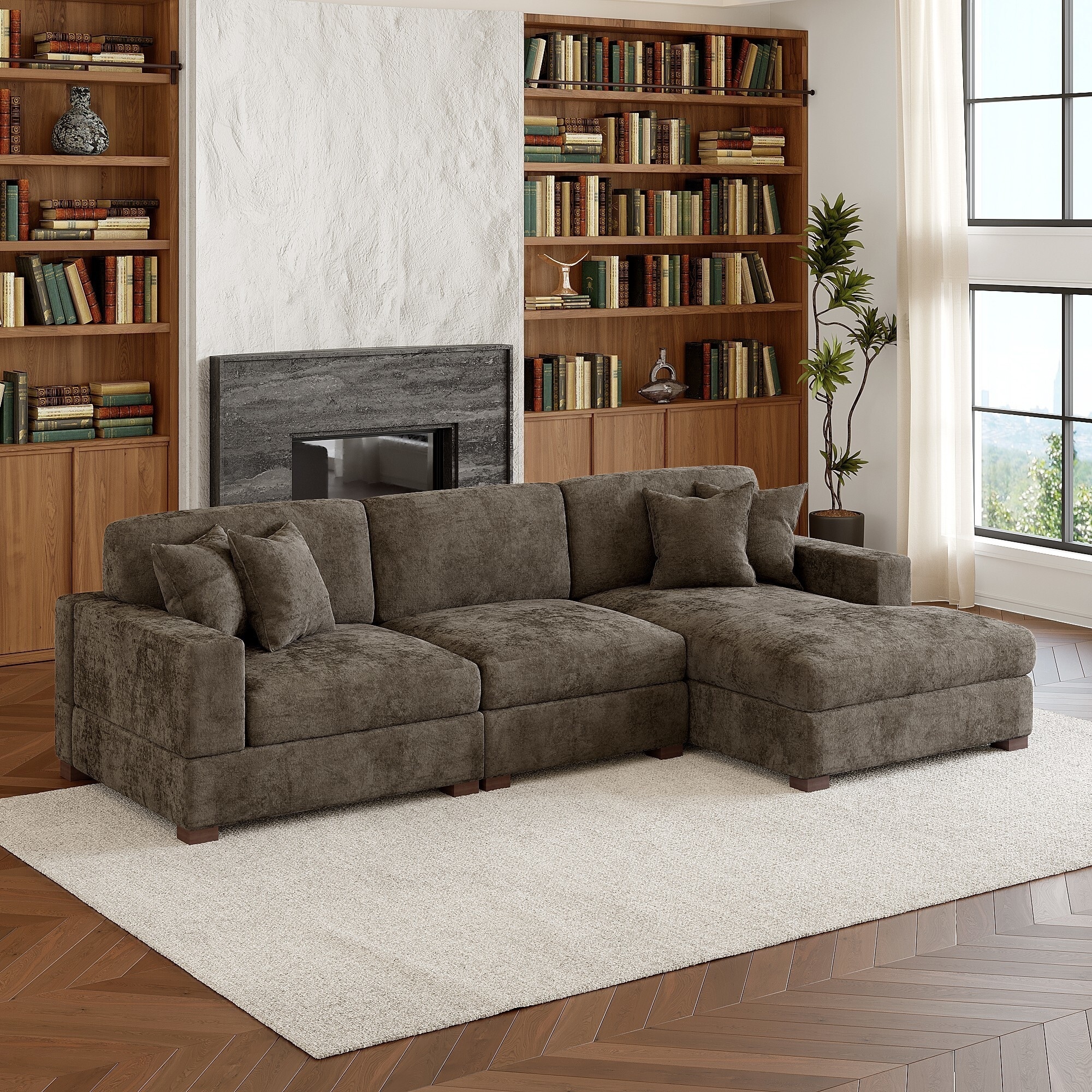 Modern Oversized Chenille Modular Sectional Sofa With Chaise