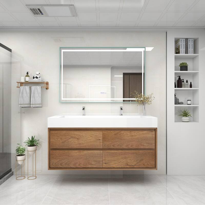 Victoria 60" Wall Mounted Modern Vanity with Double Acrylic Sink