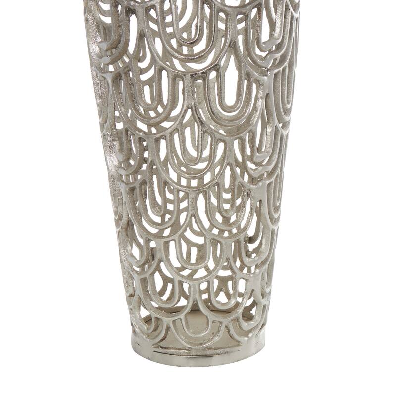 Silver Aluminum Metal Tall Art Deco Inspired Arched Geometric Vase