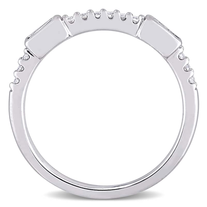 Miadora 14k White Gold 1/4ct TDW Baguette & Round-cut Diamond Anniversary Wedding Band Ring