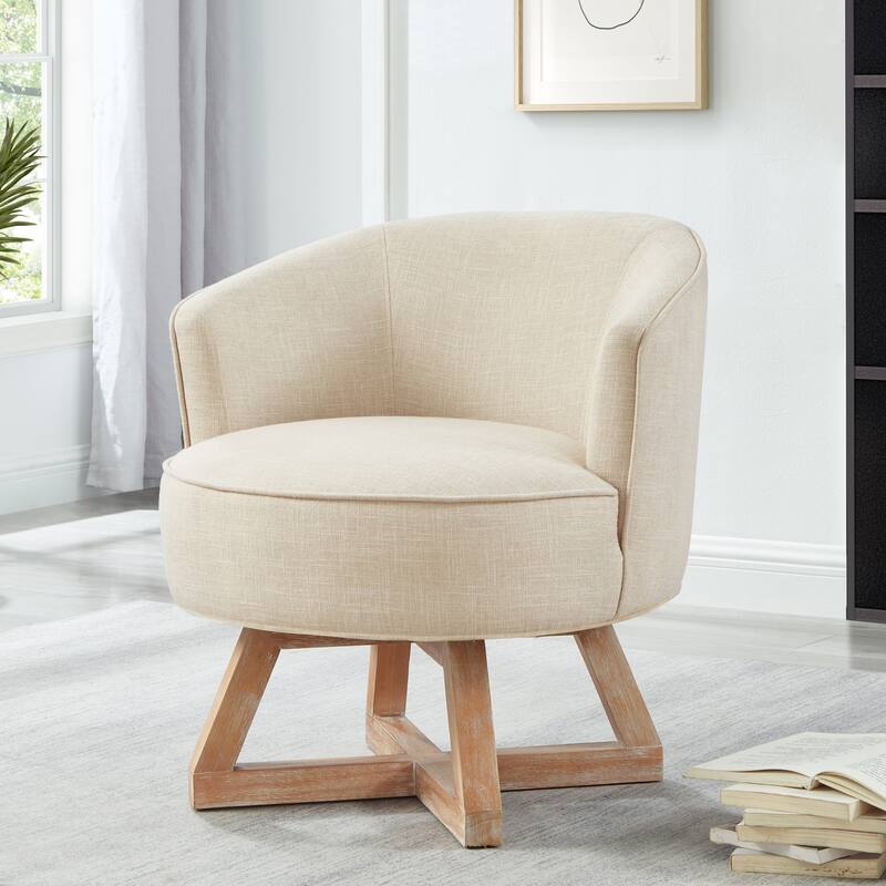 Calssic 360 Degree Swivel Accent Chair with Cross-shaped Base - Beige