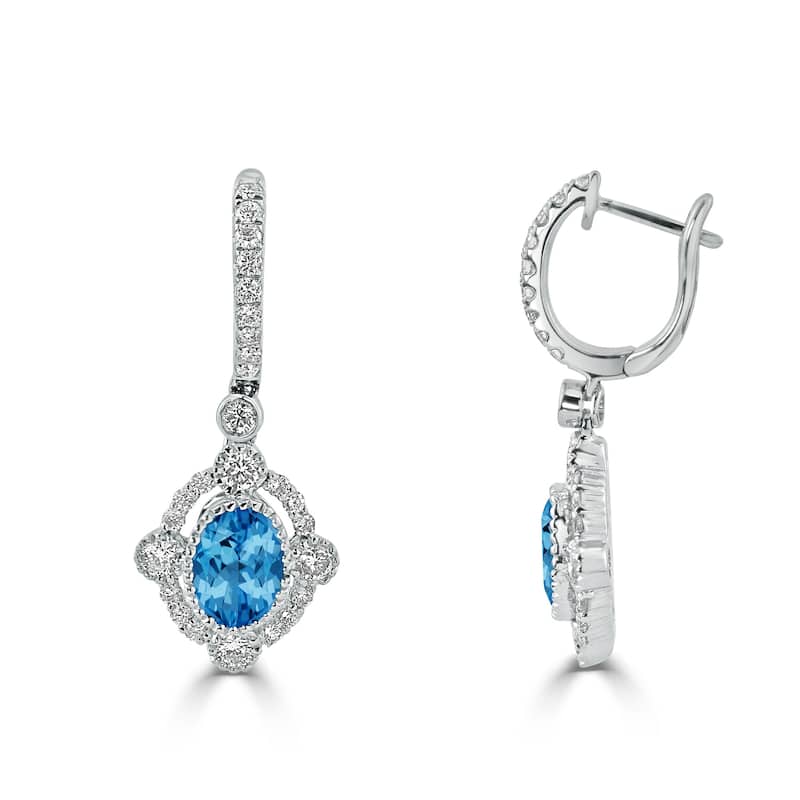 Auriya 1 3/4ct Fancy Oval-cut Blue Topaz Halo Diamond Dangle Earrings 7/8ctw 18k Gold