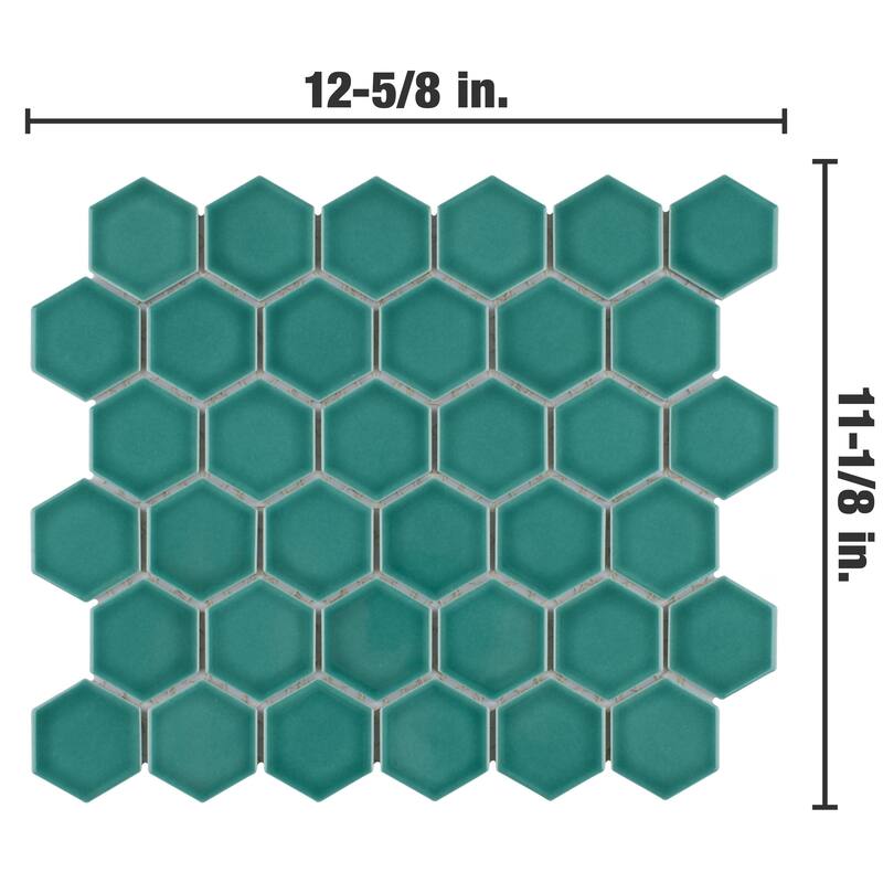 Merola Tile Tribeca 2" Hex Glossy Jade 11-1/8" x 12-5/8" Porcelain Mosaic Floor and Wall Tile