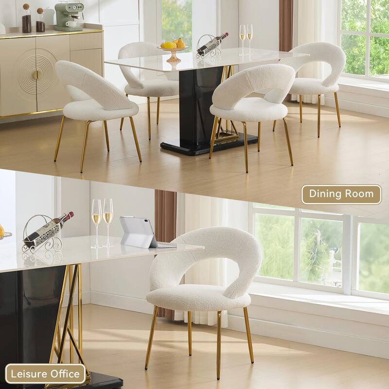Set of 1 Velvet Dining Chair with Curved Backrest and Gold Metal Legs
