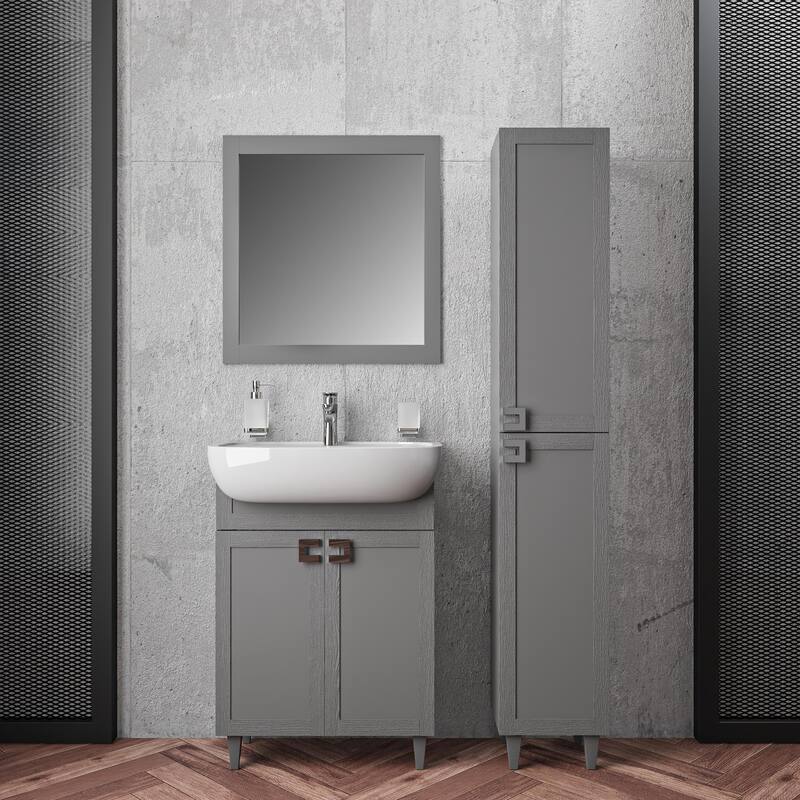 Modern Free standing Bathroom Vanity with Washbasin Woodmix Gray Matte Non-Toxic MDF-26"-No Mirror