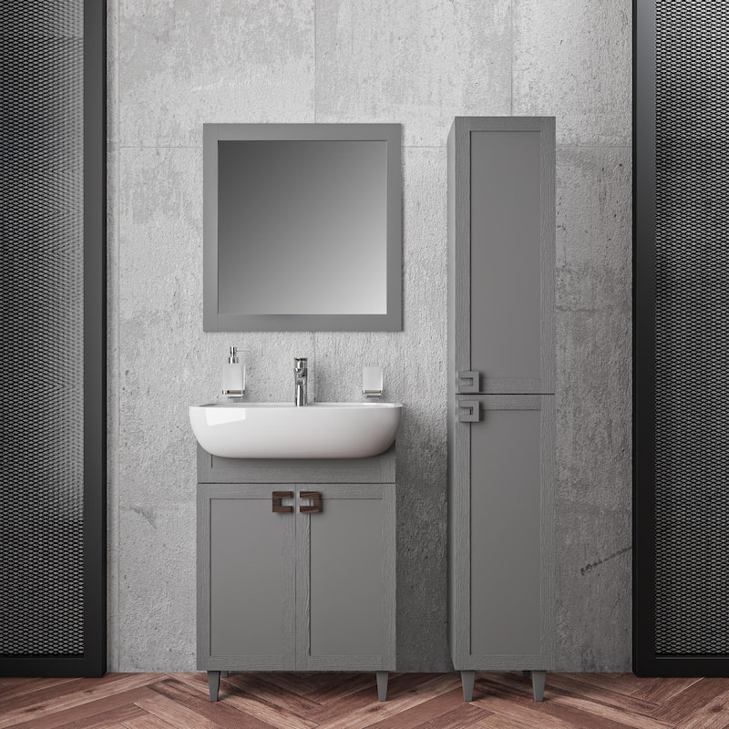 Modern Free standing Bathroom Vanity with Washbasin Woodmix Gray Matte Non-Toxic MDF-26"-Olimpia Grey Matte 26"