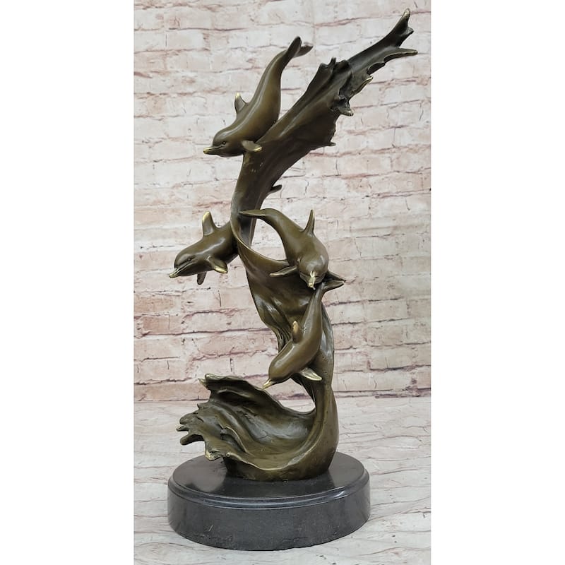 Hand Made Original American Artist Williams Four Imitative Dolphins Swimming Bronze Statue