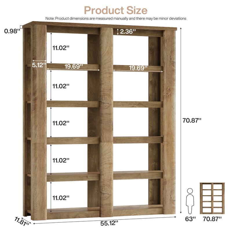 6-Tier Tall Bookshelf, 55-Inch Wide Farmhouse Bookcase Shelving Unit