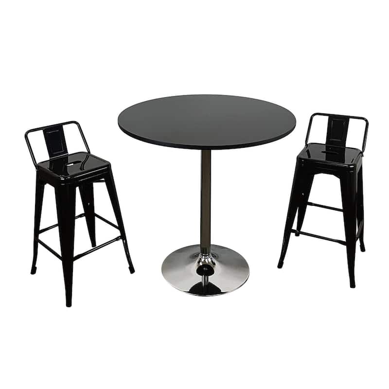 Round Wood Top Dining Table with Chrome Legs 35"