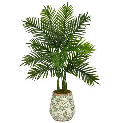 46" Areca Palm Artificial Tree in Floral Print Planter (Real Touch) - 13"