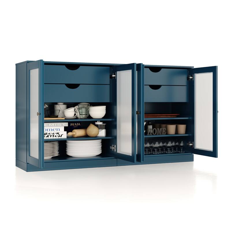 Palace Imports 100% Solid Wood 64" Sideboard with Frosted Glass Doors, 4-Drawers and Adjustable Shelves