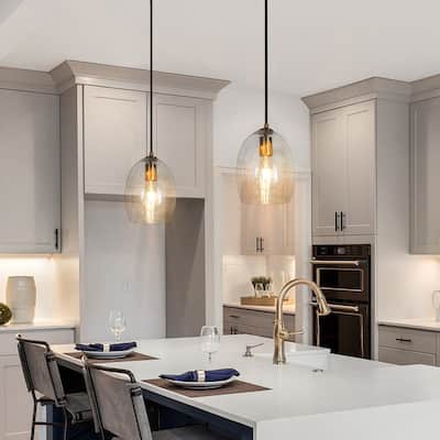 Yarge Modern Mini Pendant Brass Gold Light Abstract Raindrop Glass Dimmable Kitchen Island Lighting - D7" x H10"