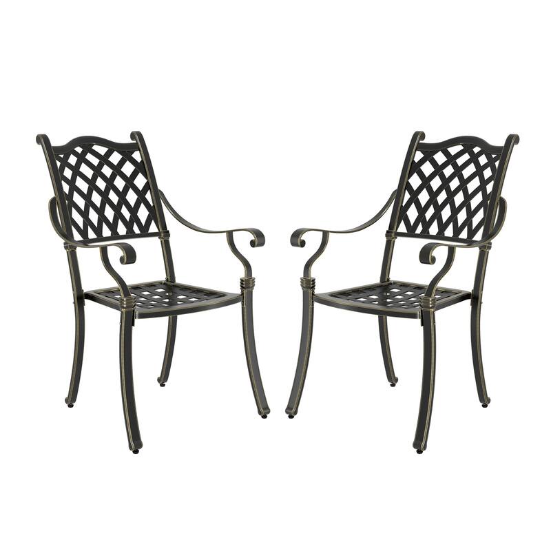 Woven Diagonal Cast Aluminum Dining Chair-Antique Bronze
