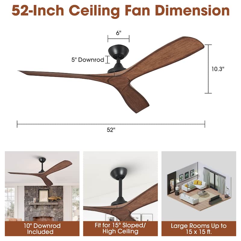 Parrot Uncle 52" Matte Black/ White 3 Blades Indoor Propeller Ceiling Fan with Remote, No Lights