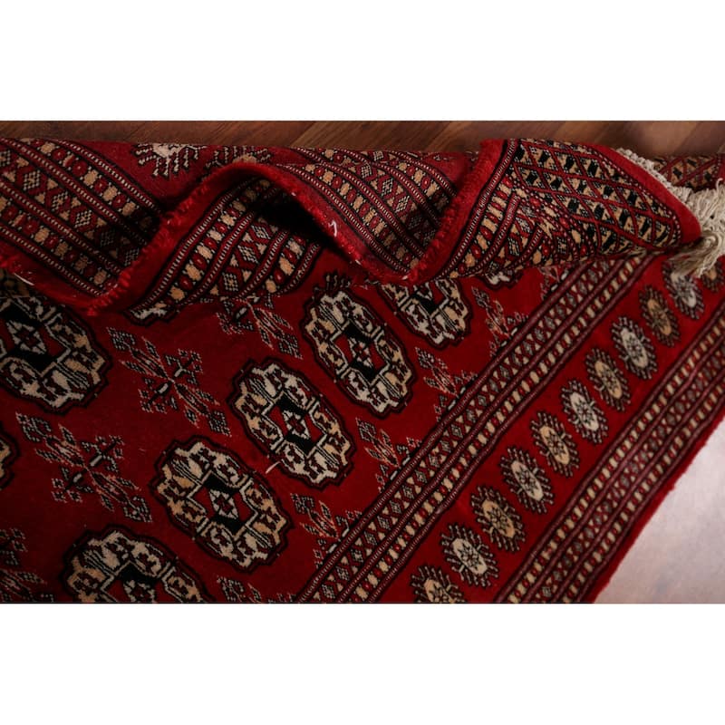Red Geometric Bokhara Vintage Accent Rug Hand-Knotted Wool Carpet - 3'2" x 5'1"