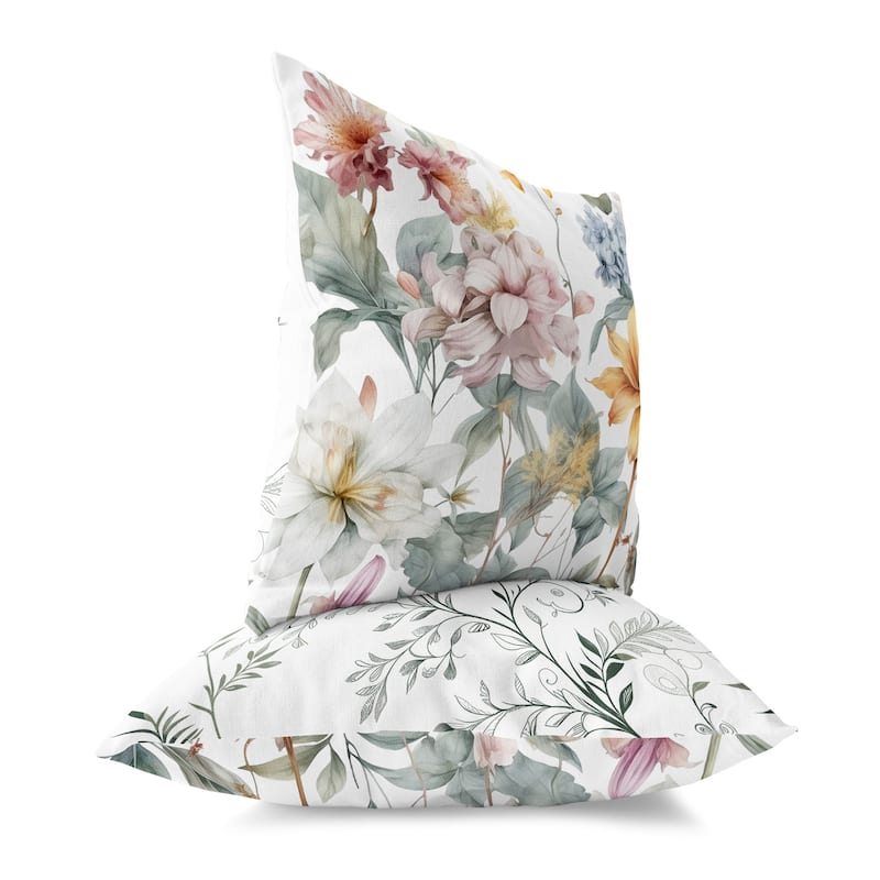 White And Pink Wildflower Whimsy Faux Suede Throw Pillow Zipper