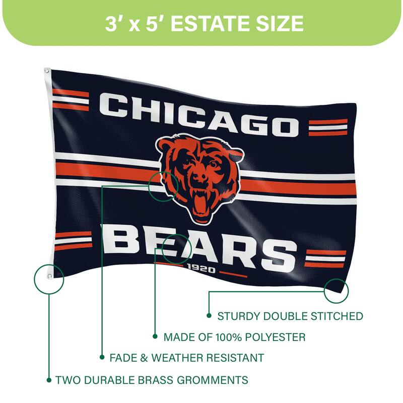 Chicago Bears Single Sided Flag w/ 2 Grommets, 3'x5'