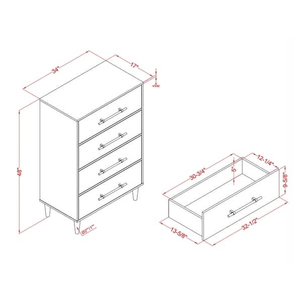 Quinset Mid-Century Modern Oak 4-Drawer Wood Vertical Dresser by Furniture of America