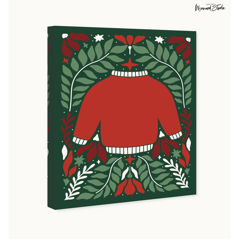 Wynwood Studio Canvas Holiday and Seasonal Cute Red Sweater Red Scandinavian Wall Art Canvas Print