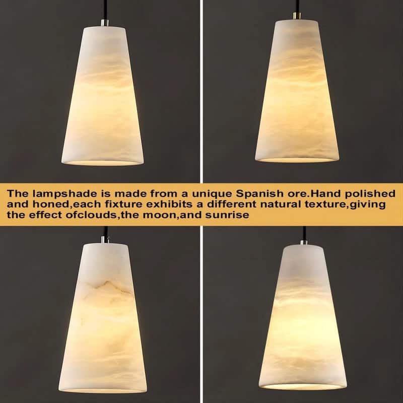 KAYLA 2 Light Pendant Light, Cone Natural Alabaster Shade Pendant Light for Dining Room, Kitchen Island(Bulb Included)