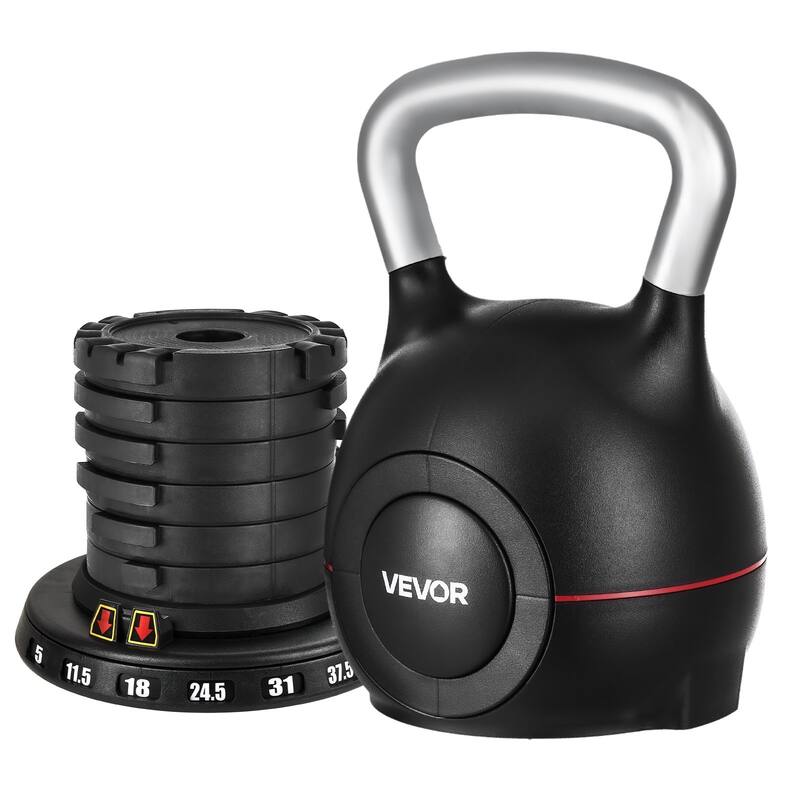 Black Adjustable Kettlebell with 7 Weight Levels ABS Body and Aluminum Handle for Full Workouts - 10 x 10 x 14.1 in