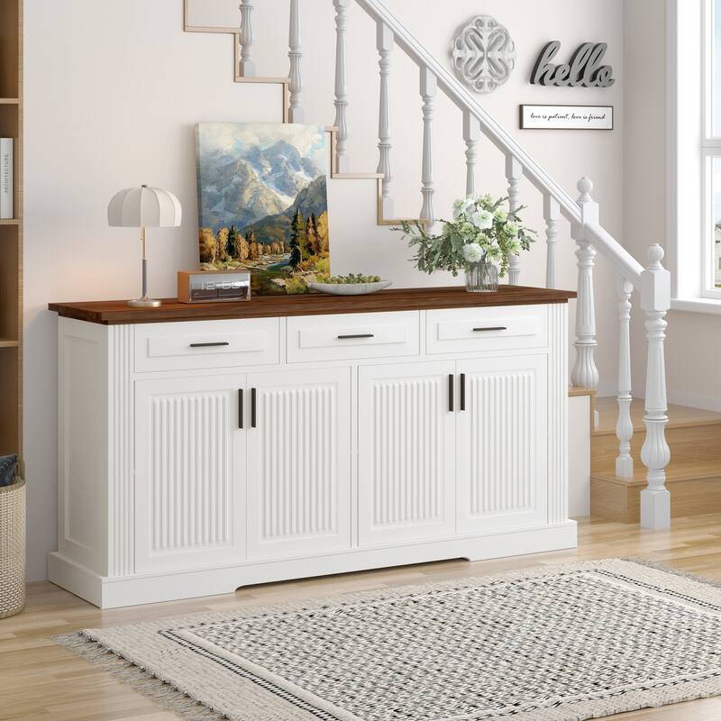 63" Farmhouse Sideboard Buffet Cabinet with 4 Doors and 3 Drawers