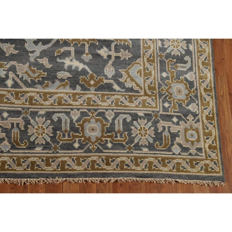 All-Over Gray Oushak Indian Area Rug Hand-Knotted Wool Carpet - 8'1"x 9'11"
