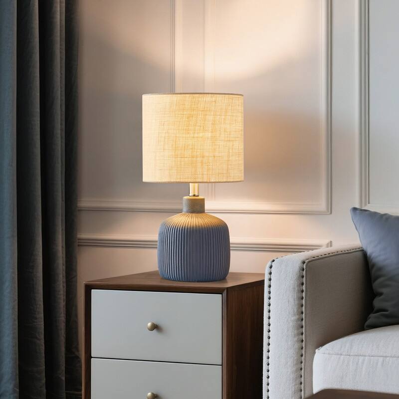 KAWOTI Fluted Ceramic Table Lamp (H18.25" x W10" x D10")